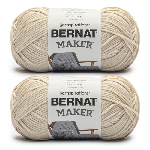 Bernat Maker Cream Yarn - 2 Pack of 250g/8.8oz - 72% Cotton 28% Nylon - #5 Bulky - 290m/317Yards -...
