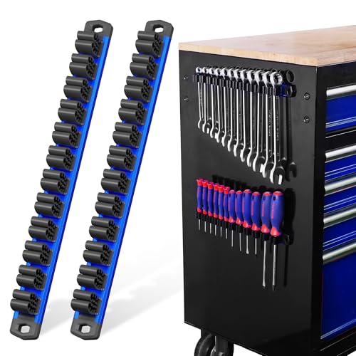 Image of WORKPRO Magnetic Screwdriver and Wrench Organizer Set, 24-Slot Tool Holders | 2-Pack Aluminum Rails, Magnetic Force, Flexible High-Tension Tool Clips, For Tool Box Drawer & Wall-Mount Storage