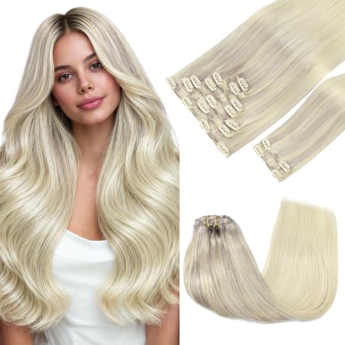 Image of GOO GOO Clip in Hair Extensions Real Human Hair Blonde Remy Extensions