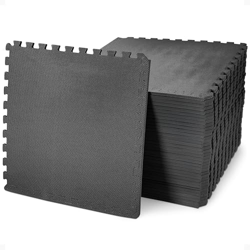 BalanceFrom 24x24 Inch EVA Interlocking Foam Exercise Tile Mat – Non-Slip Puzzle Flooring for Home Gym, Fitness Studio, or Playroom with Multiple Thickness, Coverage Sizes and Color Options