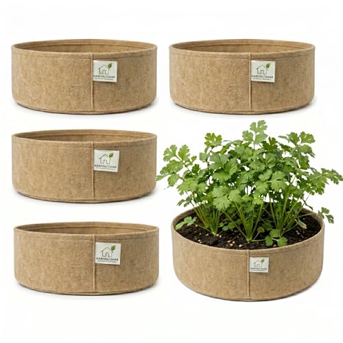 Image of 400 GSM Geo Fabric Round Grow Bags 18x6 Inch, Camel Color Planting Bags for Terrace and Kitchen Gardening Pack of 5