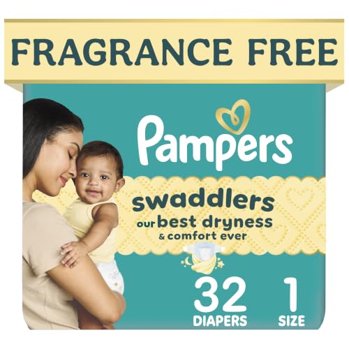Pampers Swaddlers Diapers Size 1 (8-14 lbs) 32 Count Fragrance Free Hypoallergenic Absorbent Pediatrician Recommended Skin Safe