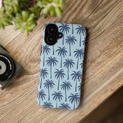 Coque iPhone 16 Plus rigide mate motif palmier bleu finition luxe - 4