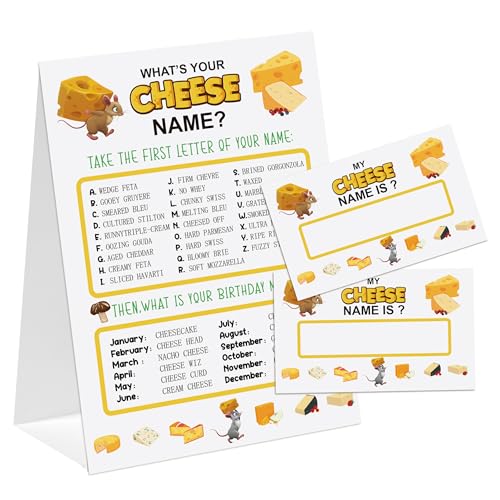 Cheese Theme What's You Cheese Name Game, Baby Shower Game Stickers, Birthday Game, Party Decoration, Activity Game for Office or Class, Package Contains 1 Sign and 30 Name Stickers(wyn14)