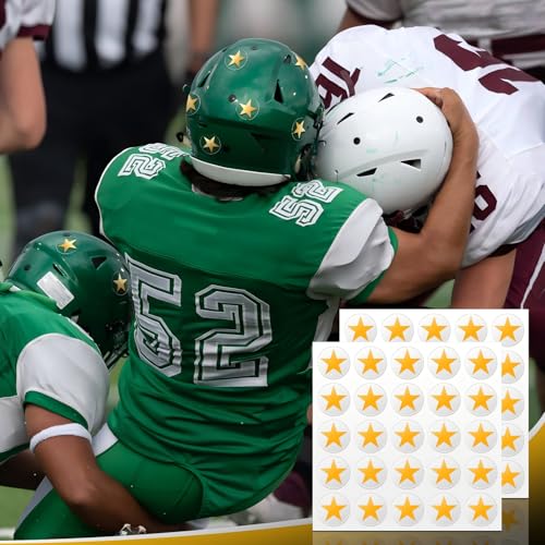 Image of Leinuosen Helmet Stickers Football Baseball Helmet Decals 1-1 /8 Inch Vinyl Sports Football Decals Self Adhesive Hockey Stickers for Hockey, Lacrosse, Batting(Clear Print Yellow, Star)