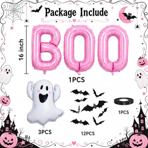 Image of Halloween Foil Balloons Pink Halloween Balloons Ghost Balloon BOO