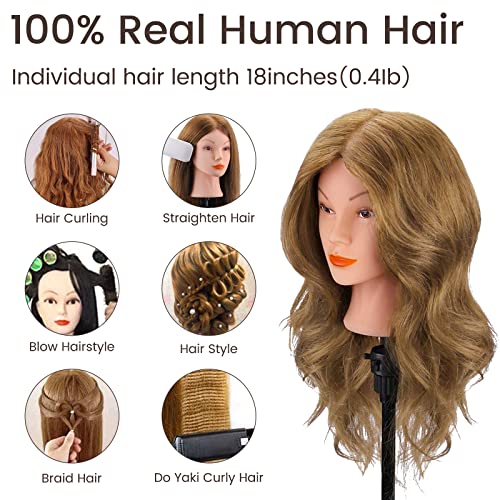 mannequin head with 100 real hair for cosmetology cenoz 1834 light brown hairdresser training head with clamp holder and tool doll head mannequin head for hair styling practice