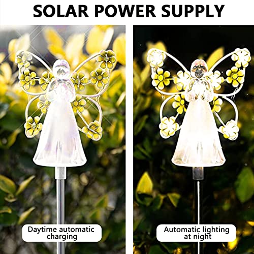 Shuwnd 2Pcs Fairy Garden Ornaments Outdoor Solar Pathway Lights, Flower Fairy Resin Figurine Lamp For Courtyard Lawn, Commemorate Gift (Yellow) #TOP1