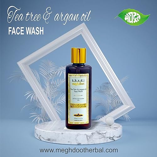 Image of Khadi Meghdoot Tea Tree and Argan Oil Face Wash for Clean Clear and Radiant Skin Gentle Herbal Cleanser for Acne Control Oil Balance and Glowing Skin for Men and Women 210ml (Pack of 1)