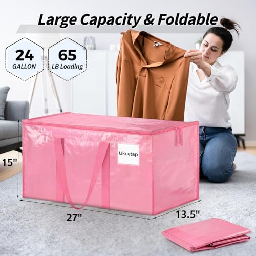 Image of 16 Pack Extra Large Heavy Duty Moving Bags, Pink Storage Bins with Lids, Reinforced Handles & Heavy-Duty Zippers Moving Boxes Storage Bags Totes for Clothes Packing, Dorms, College Supplies, Pink