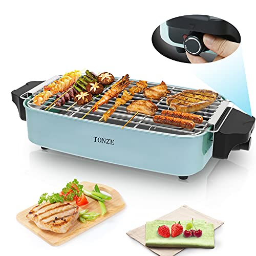 BBQ Grill Electric Korean BBQ Grill Raclette Table Top Grill Indoor Outdoor Grill Barbecue Portable Hibachi Grill for Cooking Shish Kabob Small Grill for Dinner Family Party Temperature Control, 1800W