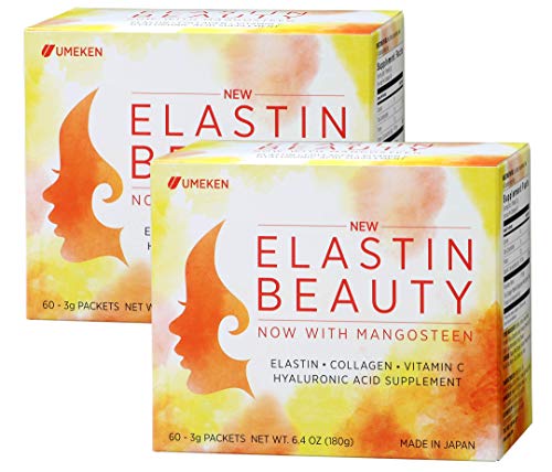Umeken Elastin Beauty Powder Supplement with Collagen Peptides, Hyaluronic Acid, Vitamin C and Mangosteen Fruit, Womenâ€™s Health and Wellness, 2 Month Supply, 120 Packets