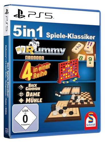 5 in 1 Spiele Klassiker - myRummy - 4 in Reihe - Backgammon - Dame - Mühle - für die ganze Familie für PS5