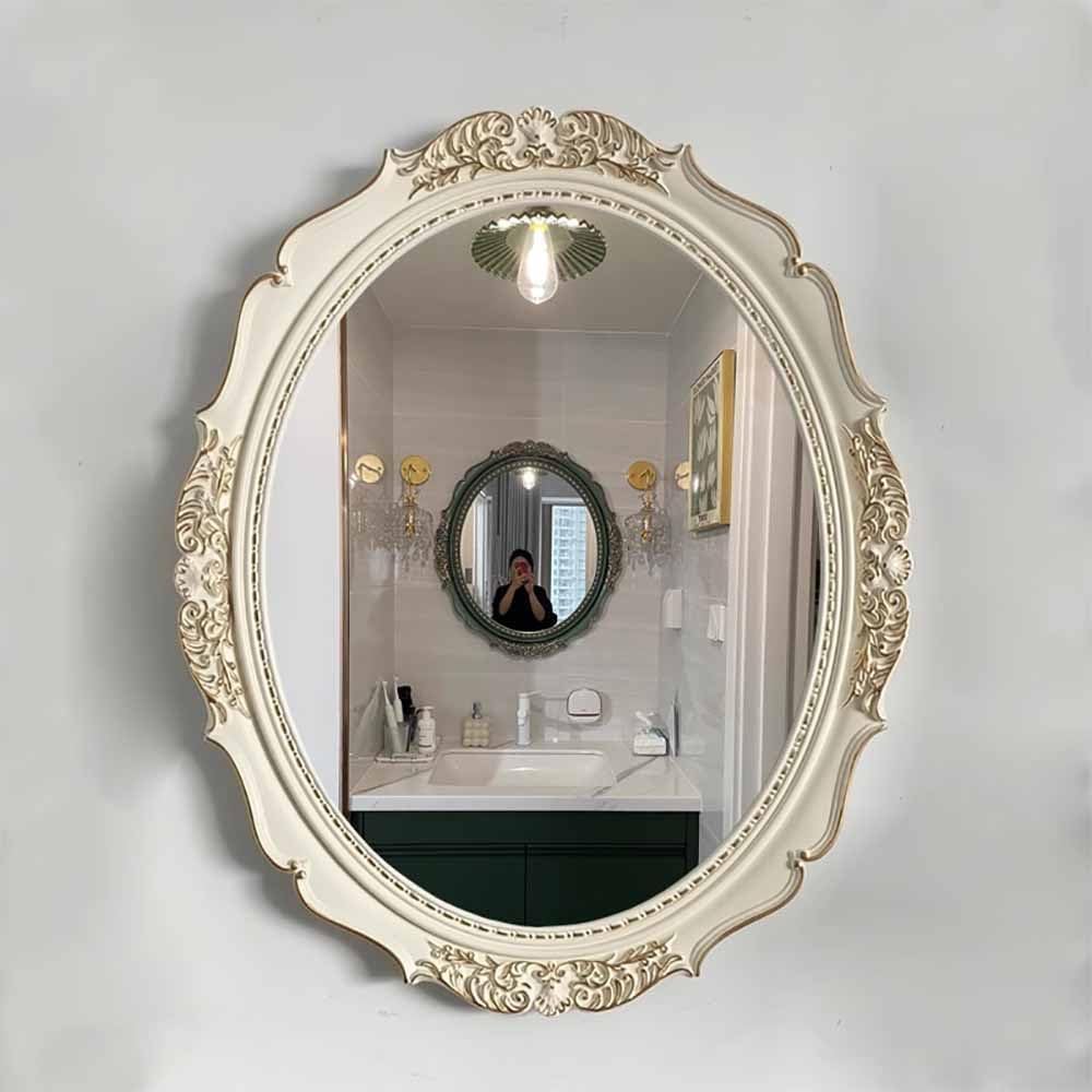 Miroir mural ovale antique en bois sculpté pour décoration de cheminée