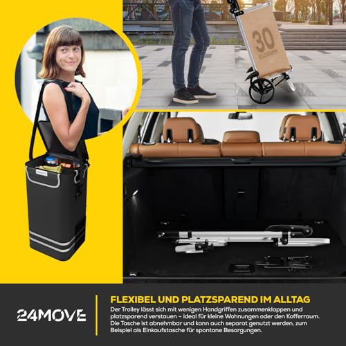 24MOVE® Einkaufstrolley Vehlo klappbar mit 55L inkl. Kühlfach, Faltbarer 3in1 Trolley - Sackkarre und Tasche, bis 30kg belastbar, schwarz – Bild 7