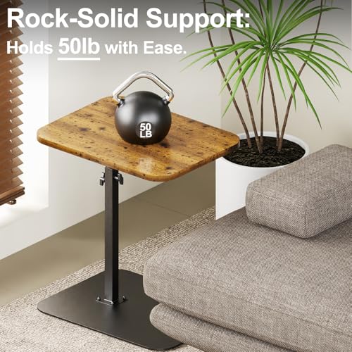 Image of HzTinT Large Tv Tray Side Table Sofa Tray for Couch Heavy Metal Base | Swivel /Adjustable Height, Sofa Bed Bathroom Study TV Tray C Shaped End Table Food Snack Trays for Eating
