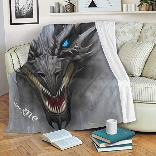 Cuxweot Custom Blanket With Name Text,Personalized Gray Stone Dragon Super Soft Fleece Throw Blanket For Couch Sofa Bed (50 X 60 Inches) #TOP2