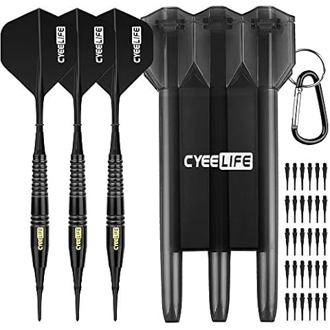 CyeeLife 18 Gr. Soft Dartpfeile mit Dart case und Zusätzliche Dart Spitzen(Shwarz) Cover