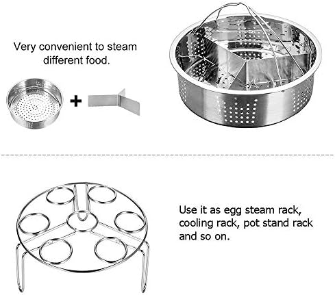 Smooce Pressure Cooker Accessories Steam Basket with Egg Steamer Rack, Divider, Fits Instant Pot 5,6,8 qt Pressure Cooker, Stainless Steel, Set of 3, Energy Class A + (0.5)