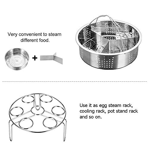 Jsbaby Pressure Cooker Accessories Steam Basket with Egg Steamer Rack, Divider, Fits Pressure Cooker 5,6,8 qt Pressure Cooker, Stainless Steel, Set of 3, Energy Class A + (0.5) (3) - Thumbnail 4