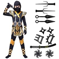 Spooktacular Creations Kids Golden Ninja Costume, Child Boy Ninja Costume for Kids Toddler Ninja Themed Parties, Halloween Costume Dress Up (Medium (8-10yr))