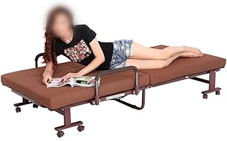 GOKEUEKDY Cama Plegable Cama Plegable para Invitados con colchón Cama Individual Reclinable de Ocio con Base de Plataforma de Metal Cama para Invitados Ajustable (Color: Marrón, Tamaño: 65x192X35cm)