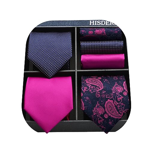 Image of HISDERN Mens Ties and Pocket Square Set Business Elegant Ties for Men Classic Lot 3 Pcs Wedding Party Neckties & Handkerchief