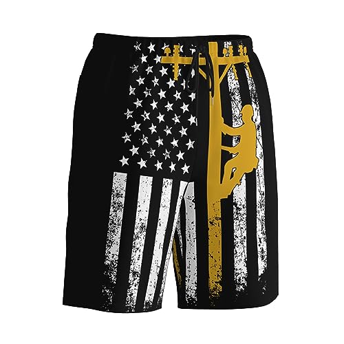 Yellow Lineman Mens Swim Trunks Quick Dry Swim Shorts Swimwear Bathing Suits with Pockets 5