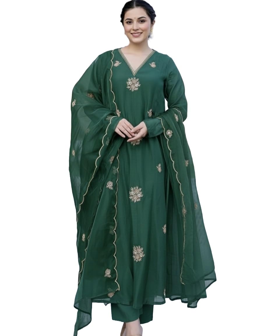 Nermosa Women Embroidery Solid Anarkali Kurta and Pant Set with Dupatta - Review, Price and Buying Guide