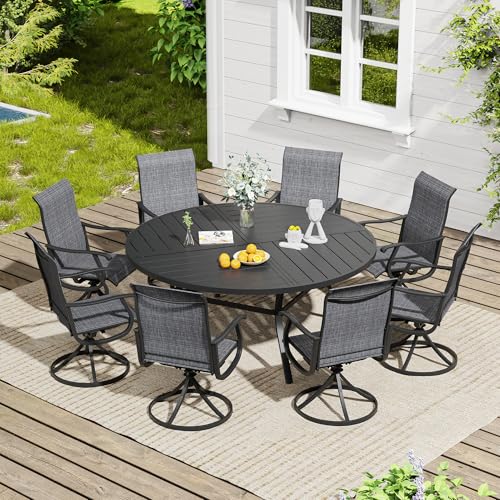 Image of VICLLAX 60 inch Round Outdoor Table, Patio Dining Table for 8-10 with Umbrella Hole for Garden Lawn Deck Backyard, Black