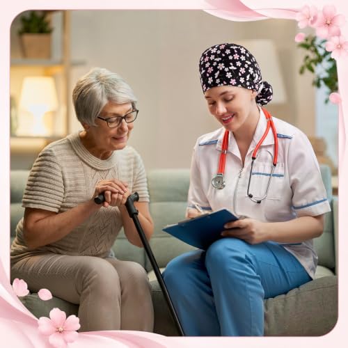 Image of Unittype 4 Pcs Nurse Caps for Women Nursing Working Caps with Button and Sweatband Adjustable Elastic Scrub Hats for Dentist
