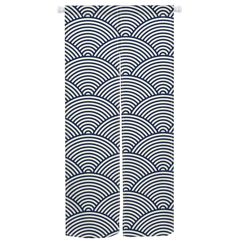 Qinunipoto 和風 波柄 波模様 青 シンプル風 暖簾 幅72×丈150cm インテリア 目隠し おしゃれ すだれ 遮光 部屋 間仕切り ロング カーテン 麻調ポリエステル製 オーダー可 冷/暖気遮断 簡単取付 リビング 玄関/キッチン/お風呂/喫