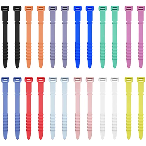 DQDEDIAN 24Pcs Reusable Cable Ties, 4.5 Inch Silicone Zip Ties, Elastic Cord Organizer Strats for Bundling Cable Wires,USB Cables,Headphone Cable,Pens, Keep Home Office Table Tidy (12 Colors)