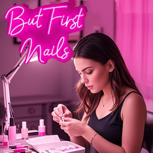 Image of But First Nails Neon Sign, Pink LED Wall Decor for Salon | LED Beauty Room Salon Nail Tech Decor Neon Signs Aesthetic Light Door Decorations,Girls Neon Signs Accessories Gift