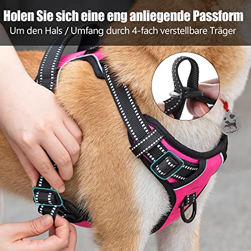PoyPet No Pull Hundegeschirr, reflektierendes Westengeschirr mit 2 Leinenbefestigungen und einfachem Steuergriff für kleine mittelgroße Hunde (Rosa, M (1er Pack))