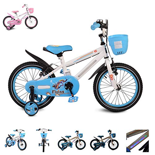 Kinderfahrrad 1690, 16 Zoll beleuchteter Metall-Rahmen, Stützräder, Klingel, Farben:blau