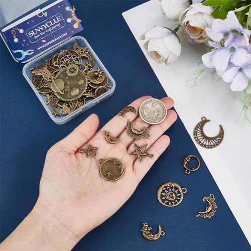 SUNNYCLUE 1 Box 58Pcs 15 Styles Celestial Charms Star Moon Charms Crescent Stars Bulk Antique Bronze Retro Witch Magic for Jewellery Making Supplies DIY Necklace Bracelet Earrings Adult - Image 3