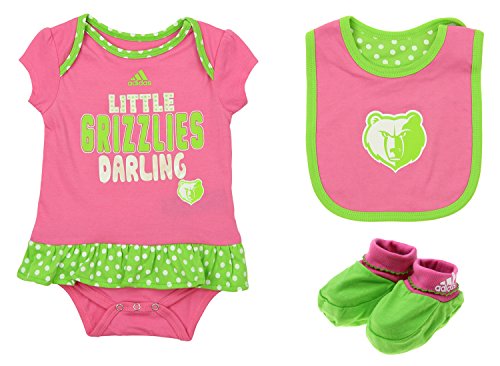 adidas NBA Infants Girls Pink Little Sweet 3-Piece Bib and Bootie Set, Memphis Grizzlies 12 Months