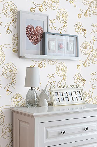 Safiyya 118 "X17.3 Peel And Stick Wallpaper Gold And White Contact Paper Floral Wallpaper Self Adhesive Removable Wallpaper For Walls Furniture Covering Vinyl Rolls #TOP1