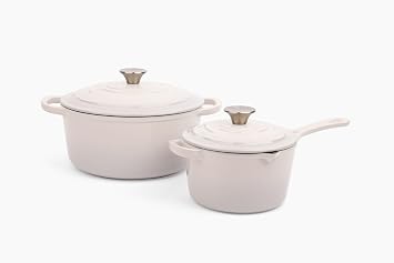 Larder & Vine 4-Piece Enameled Cast Iron Set, Oven Safe and Suitable for All Cooktops includes 5.7 Quart Dutch Oven Pot with Lid and 2.2 Quart Saucepan with Lid (Stone)