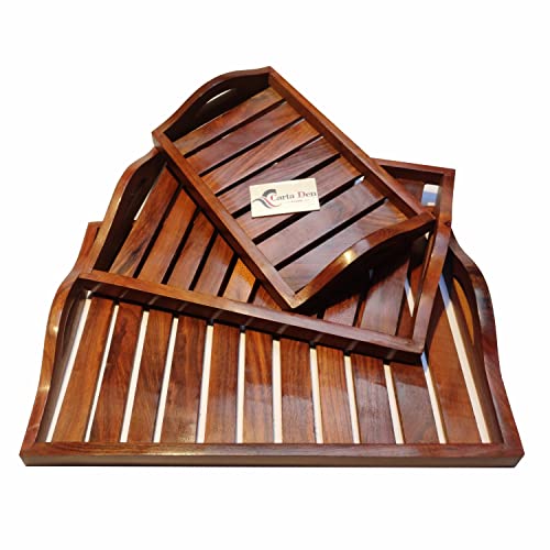 52% OFF on CartaDen Wooden Serving Trays Modern Style with Cutout Handle Large, Medium and Small for Food, Wooden Trays for Breakfast - Natural Wood and Brown