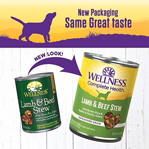 Image of Wellness Complete Health Stew Adult Canned Wet Dog Food, Grain Free, Natural, Lamb and Beef Recipe, 12.5 oz, Pack of 12 Cans