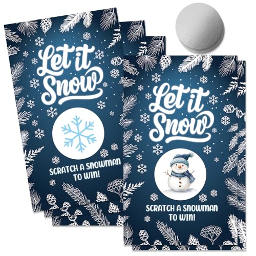 THEBESTU 50 Pcs Let It Scratch Off Game Cards, Snow Themed Scratch Card for Winter Holiday Party Games, Winter Wonderland Baby Shower Party Activity and Icebreaker, Birthday Parties Supplies