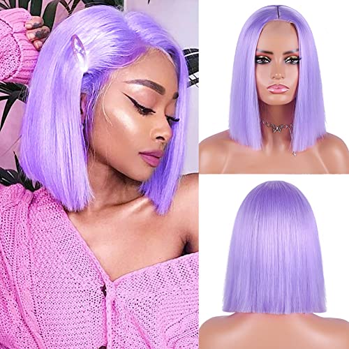 Nimoki Purple Wig Short Bob Wigs for Women Straight Bob Purple Wigs Shoulder Length Wig Middle Part Fashion Bob Wigs Synthetic Bob Wig for Daily Party Cosplay Use(Purple）