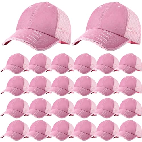 Image of Suhine 24 Pcs Blank Trucker Hat Bulk Unisex Mesh Baseball Cap for Sublimation Embroidery Vintage Adjustable Hat for Men Women