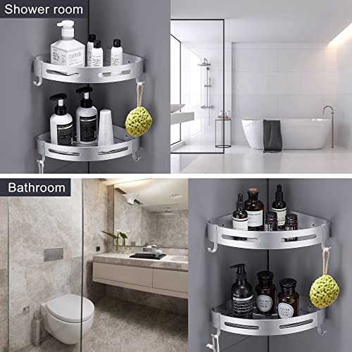 Hoomtaook-Estanteria-Ducha-sin-Taladros-Estanteria-Bano-Ducha-Rinconera-Estanteria-de-Esquina-para-Bano-Ducha-Aluminio-Acabado-Mate-Estantes-2-piezas-Plata