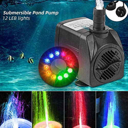 Mkiki Submersible Water Pump with 12 LED Lights for Fountain Pool Garden Pond (Au)