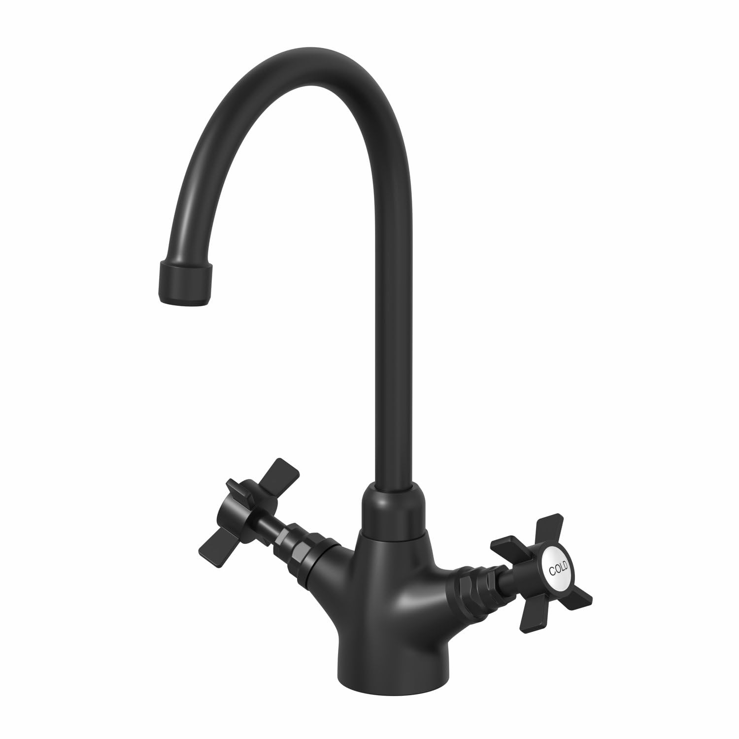 Säuber Black Sauber® Burford Kitchen Sink Mixer Tap Twin Crosshead Handle Swan Neck Swivel Spout Brass Body For Sinks Taps Faucet Traditional Round,