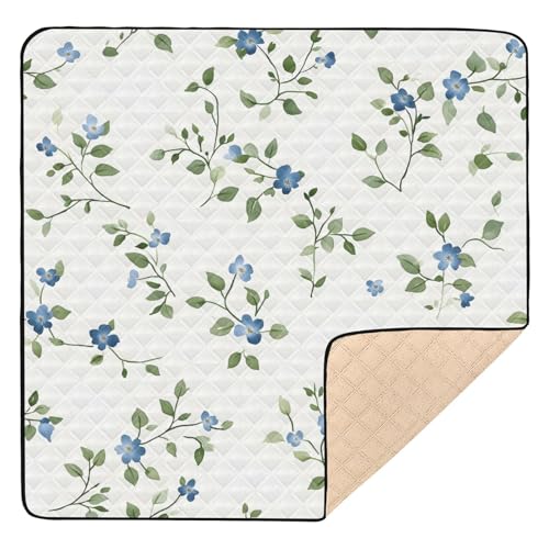 BOESI Doodle Colorful Flower Pattern Baby Play Mat, 50“ X 50” Washable Folding Crawling Mat, Baby Floor Mat, Soft, Thick, Non-Slip