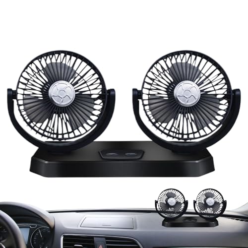 Yugugomo Ventilador USB Para Coche - Ventilador USB Doble Cabezal Para Automóvil,Circulador Silencioso Con Rotación 360 Grados Y 3 Velocidades Para Camiones, Hogar Y Oficina
